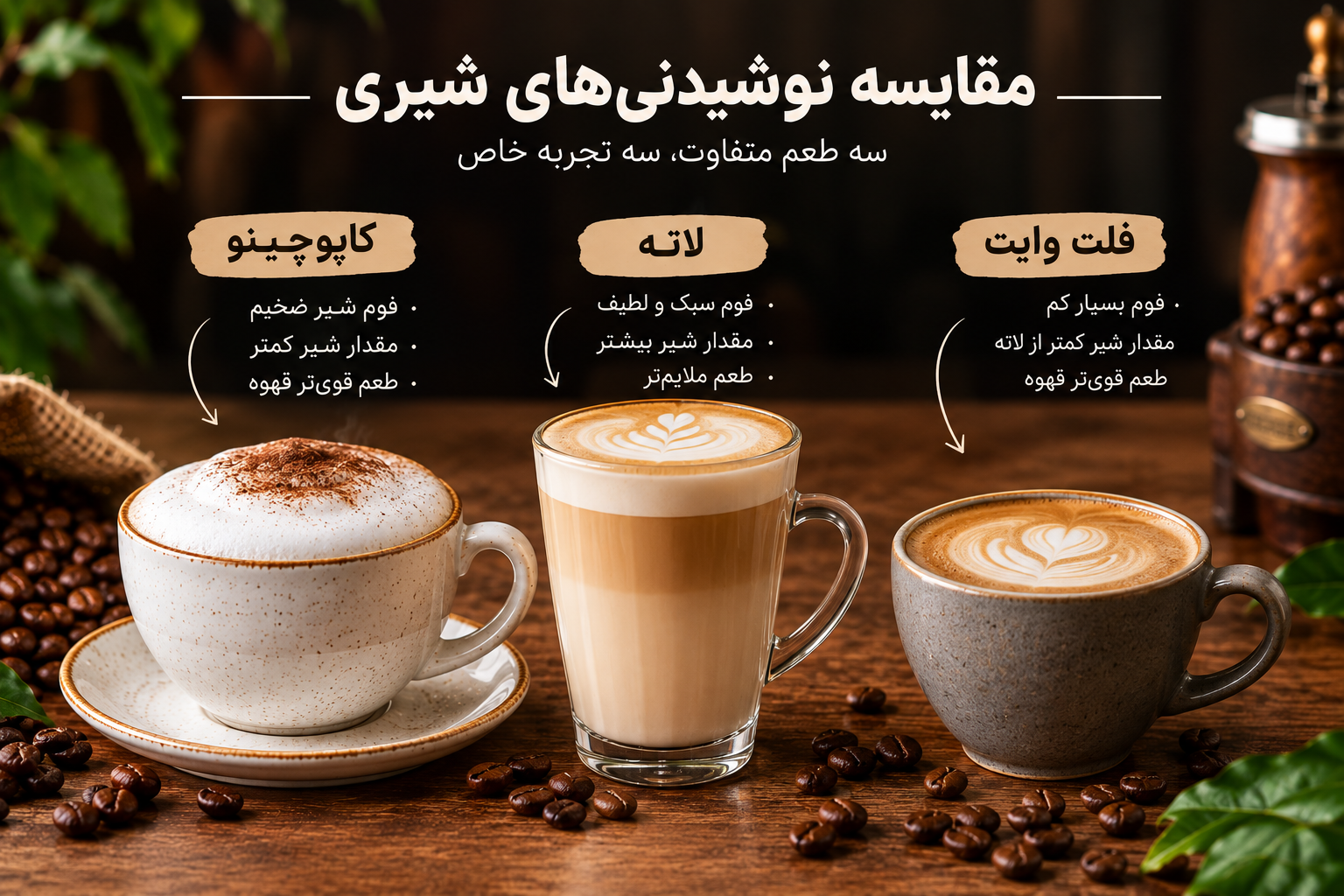 کاپوچینو، لاته و فلت وایت